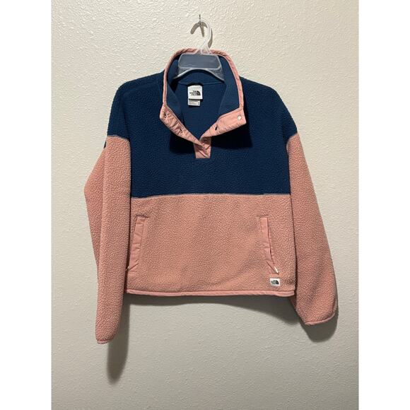 Women’s North Face Cragmont Fleece Snap Pullover Sherpa Jacket Blue Peach, M - Picture 1 of 6